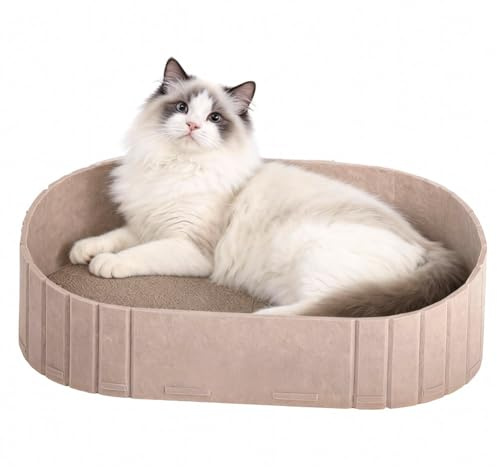 Klösbräda för katter 61 cm, stor soffformad klösskiva, rund kattsäng av högkvalitativ filt, för katter för att klösa och vila, perfekt kattungspresent (beige)