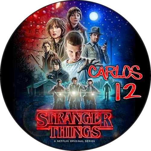 MDA Foto Comestible, OBLEA o Papel de AZÚCAR, STRANGER THINGS, Pesonalizada Foto con Nombre, Edad y Texto, para Tartas y Magladenas de Cumpleaños, Varios Tamaños. Disco 4