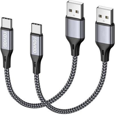 RAVIAD USB C-kabel kort 15 cm 2 stycken, 3,1 A laddningskabel USB C snabbladdningskabel | Nylon flätad USB till USB C-kabel för iPhone 17 16 15 Pro Max, Samsung Galaxy S26 S25 S24, Macbook, iPad Pro, Air, Pixel