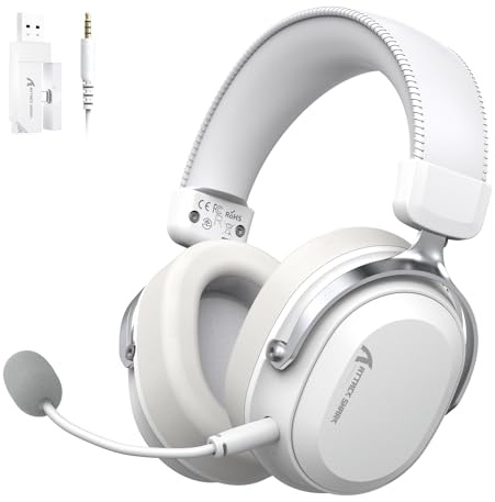 ATTACK SHARK L30PRO Auriculares Gaming Inalámbricos, Sonido Envolvente 7.1, Modos EQ, Drivers 50 mm, Conectividad Tri-Modo, Batería 1100 mAh, Over Ear con Micrófono Desmontable para PC - Blanco