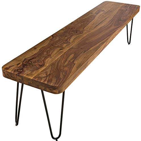 FineBuy Massive Sitzbank 180 x 40 cm Harlem Sheesham Holz Bank für Esstisch Massiv, Küchenbank Massivholz, Essbank ohne Lehne für Esszimmer Braun