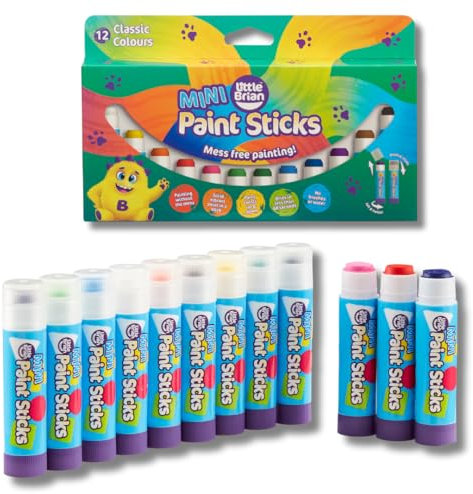 Little Brian Mini Paint Sticks For Kids - 12 Pack Assorted Colours - For Little Hands, Mess-Free, Easy Clean Up, Fast Drying Action, Vibrant Colours, Multi-Surface, Twist & Paint