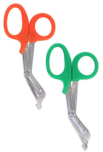 MediTac Autoclavable Paramedic Utility Bandage Shears 7.25 Two Pack - Orange & Green