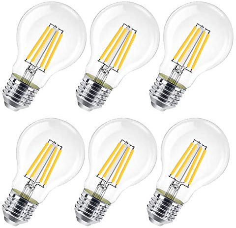 Lampadina LED E27,8W (equivalenti a 80W), 800 lumen,Trasparente luce calda- Pacco da 6