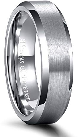Greenpod 6MM Tungsten Carbide Ring for Men Brushed Beveled Edge Wedding Band for Women Engraved Always & Forever Size 11