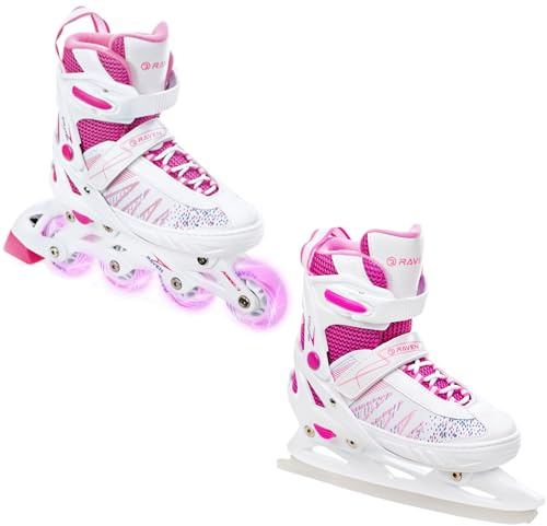 RAVEN 2in1 Schlittschuhe Inline Skates Inliner für Kinder Mädchen verstellbar (Grace, 31-35 (20,5cm-23cm))