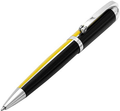 Xezo Stylo bille Visionary en laiton et aluminium, pointe moyenne. laque jaune speed et noire. Édition limitée à 500 exemplaires. Palette de couleurs Art déco classique et rétro-futuriste
