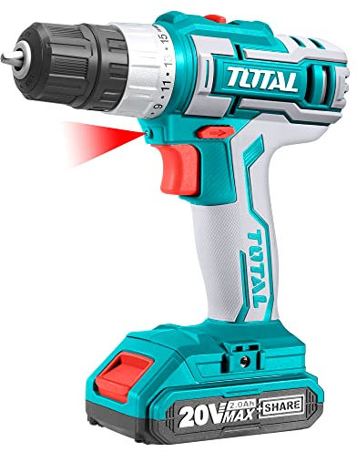 TOTAL - Trapano Avvitatore Batteria 20V, Trapano A Batteria 2Ah Con Caricabatterie, 45Nm Di Coppia 15+1 Impostazioni, 2 Velocità, 10mm Mandrino Autoserrante, Trapano Avvitatore Per Fai Da Te