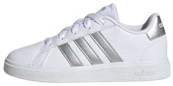 adidas Unisex Kids Grand Court Lifestyle Tennis Lace-Up Shoes, White/Matte Silver/Matte Silver, 4 UK