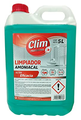 Clim Profesional Limpiador Amoniacal de Alta Densidad para Cocinas, Baños y Multisuperficies. Elimina Manchas de textil, Olores de todo tipo de suelos. Garrafa de 5 L