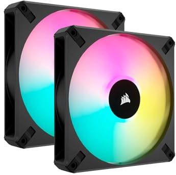 Corsair iCUE AF140 RGB ELITE 140mm PWM Kit de Deux Ventilateurs - Huit LED RGB Par Ventilateur - Technologie AirGuide - Palier Fluid Dynamic - Contrôleur iCUE Lighting Node CORE Inclus - Noir