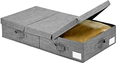 QWORK Stoff Aufbewahrungsbox mit Deckel und 6 Griffen, Faltbare Unterbett Aufbewahrungsbox für Kleidung, Decken, Federbetten, Grosse Kapazität 81x41x15cm (Grau)