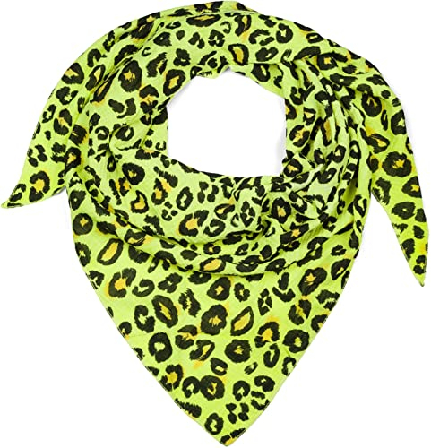 styleBREAKER Damen Musselin Dreieckstuch mit Leo Print | Baumwoll Schal im Leoparden Muster | Dreieck Schal leicht und weich für Frühling & Sommer | Made in Italy, Farbe:Neongelb