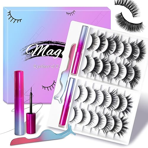 14 Pairs Magnetic Eyelashes and Eyeliner Kit, Long-lasting False Eyelashes with Magnetic Eyeliner & Tweezers, Reusable Magnetic lashes Natural Look, No Glue Needed