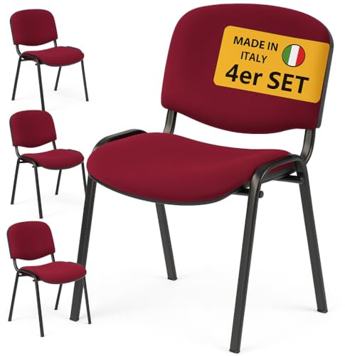 Topsit Juego de 4 sillas para visitantes ISO, cómodas sillas de conferencias, apilables, con asiento y respaldo acolchados (burdeos)
