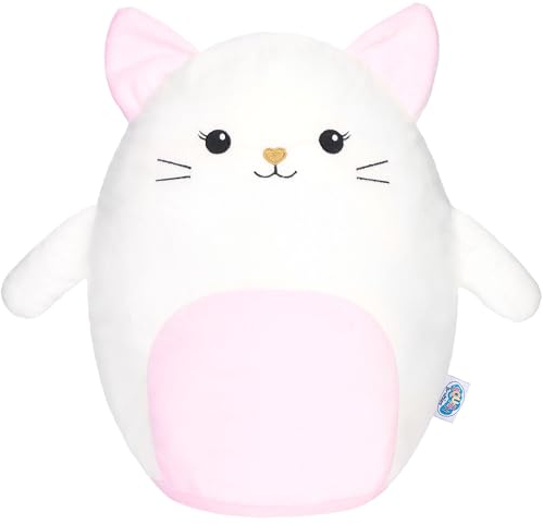 SQUISHBRUBIES Kira die Katze - 35 cm Kuscheltier - Superweiches Plüsch Stofftier - Plüschtier Kätzchen zum Kuscheln, Verschenken und Sammeln - Weiß und Rosa