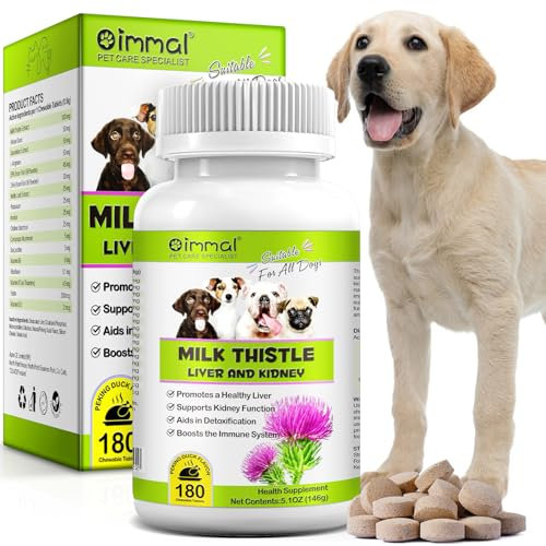 Milk Thistle Tablets for Dogs, 180 Tablets Supports Liver Function, Detoxification, Immune System Heath, Natural Supplement