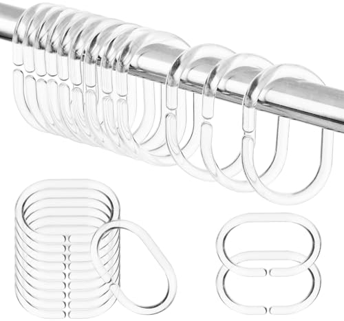 Dimeho Duschvorhang Ringe, 24 Stück Transparent C-förmige Duschvorhanghaken, Duschvorhangringe Stark Stabil Haken aus Kunststoff Rostfreier Duschhakenaufhänger für Duschvorhangstangen