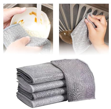 HSYTEK Paños de limpieza, 4 unidades, 30 cm x 30 cm, esponja de acero, trapo de cocina, esponja de acero inoxidable, reutilizable, paño de limpieza resistente a los arañazos, para sartenes