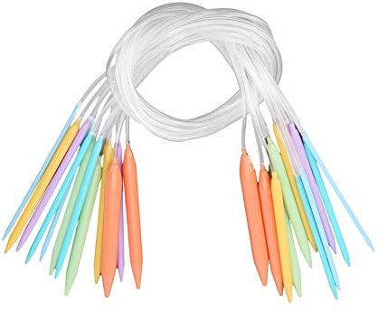 Set di ferri da maglia circolari, 12 pezzi, kit per lavori a maglia da 3,5 mm a 12 mm, in plastica multicolore, con tubo circolare (80 cm di lunghezza)