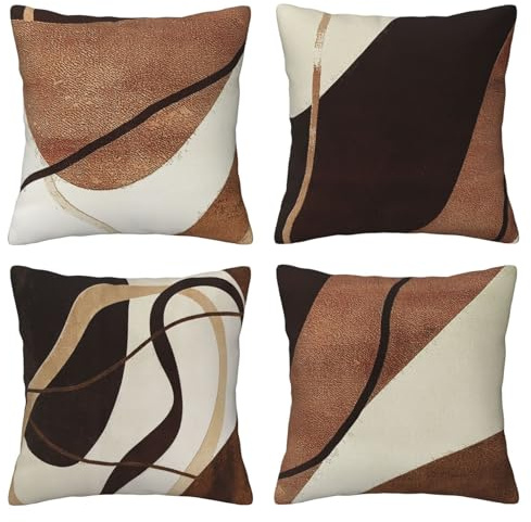 DILOXNSU Lot de 4 housses de coussin marron avec motif géométrique abstrait imprimé recto-verso 50 x 50 cm Housse de coussin décorative moderne pour canapé, lit, voiture