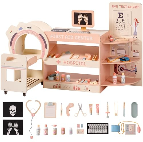 ROBOTIME Wooden Kids Doctor Kit, Pretend Play Medical Center Playset with Realistic Medical Station, Role-Playing Doctor Toy for Toddlers, Play Doctor Set for Boys and Girls