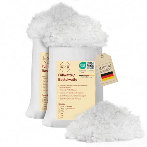 EVE Textile Ouate de remplissage de perles pour coussins, boules de fibres et matériau de rembourrage, ouate de bricolage, rembourrage pour peluches, doudous, certifié Öko-Tex 100, rembourrage lavable