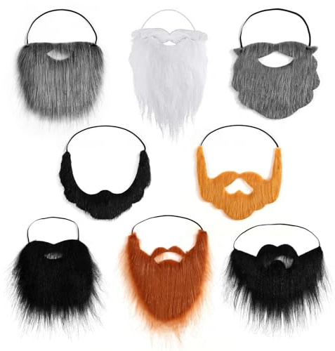 JurciCat 8 Delar Falska Skägg Mustascher Konstgjorda Skägg Roliga Mustascher Med Justerbar För Falsk Kostym Whisker Skägg Vuxna Barn Tillbehör Halloween Julfest