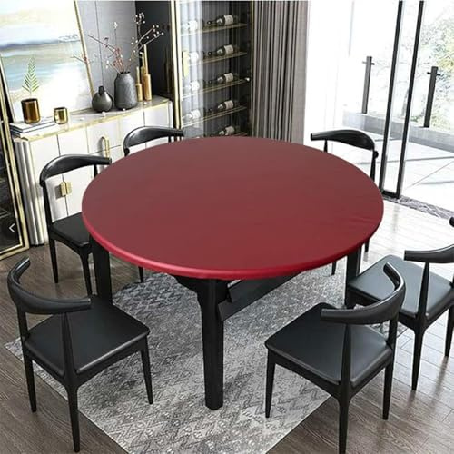 Spann Tischdecke Rund, Elastische Gartentischdecke Outdoor Wetterfest, Wachstuchtischdecke Rund mit Gummizug (Rot,90cm)