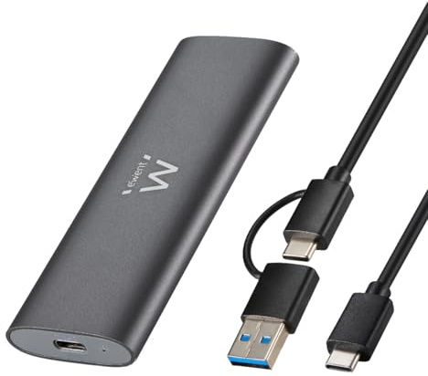 Ewent Box Esterno USB 3.2 Gen2 per SSD M.2 NVMe PCIe – Custodia Case Hard Disk in Alluminio, supporta Key M 2230-2280, velocità fino a 10 Gbps, senza viti, compatibile USB-C / A, UASP & TRIM