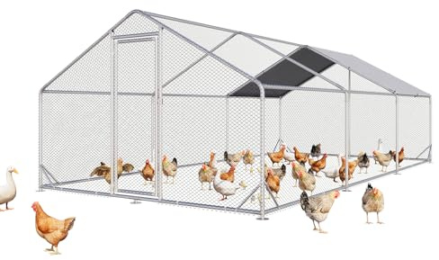 Aoxun Large Metal Chicken Coop, Outdoor Chicken Runs for Yard with Cover, Spire Roof Hen House Enclosure with Security Lock, Walk-in Cage Peak Hen House for Yard Farm (10x20x6.4 FT)