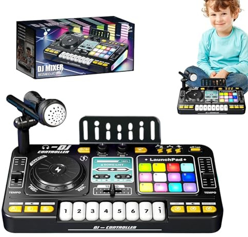 Giocattolo Mixer DJ Per Bambini - Console Di Controllo Audio Digitale Con Microfono E | Giradischi Multifunzionale E Tastiera Elettronica | Strumento Musicale Luminoso Portatile Per Bambini