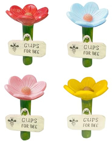 4pcs Bee Watering Station for Garden, 2026 New Flower-Shaped Resin Pollinators Feeder, BeeCups For Thirsty Bees Garden, Resin Flower Cups For Bees, Garden Lawn Patio Pollinators Feeder Accessories