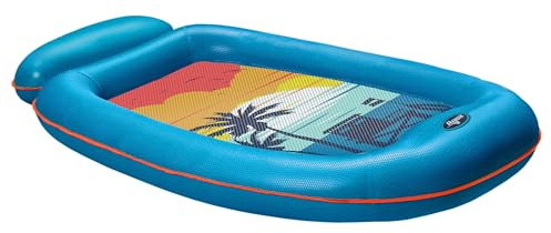 Aqua Comfort Pool Float Lounge – Inflatable Pool Floats for Adults with Headrest and Footrest – Blue/Orange Surfer Sunset