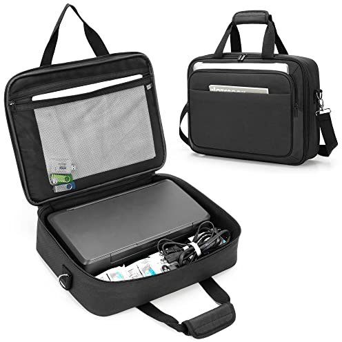 SAMDEW Mobile Printer Bag Compatible with HP Officejet 250/200, HP Tango/Tango X, Portable Printer Carrying for Business, with Laptop Layer(up to 14), Shoulder & Trolley Strap, Bag Only