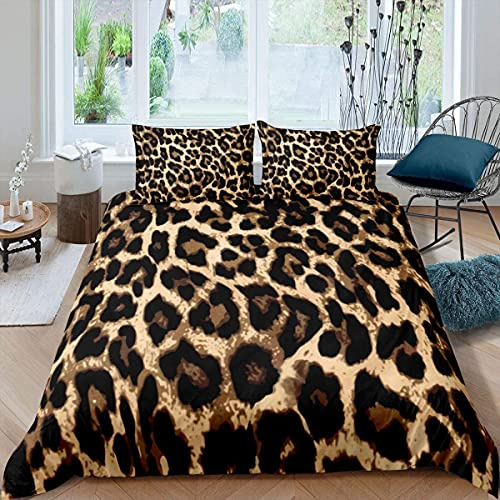 Påslakanset leopard, safari, gepard, set med sängkläder och linne, Afrika, djur, bäddset för flickor, pojkar, barn, svart och brun, leopard, sängkläder och linne, för super king size-säng