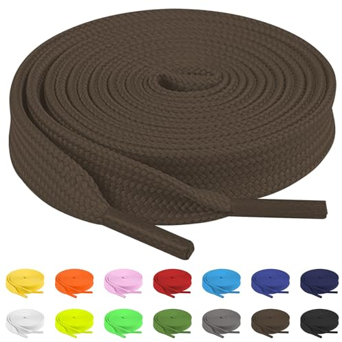 TBOC Cordones Zapatillas Deporte Planos Cordones Marrones Zapatillas [140 cm] Zapatos Calzado Deportivas Botas Cordon Patines Tenis [Ancho 8 mm] Compatibles con Converse Altas Nike Adidas Vans
