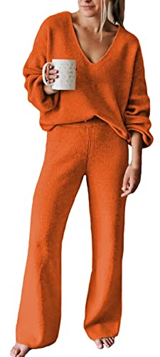 Viottiset Pigiama da donna casual tuta felpe 2 pezzi abiti lounge set, Arancione, M