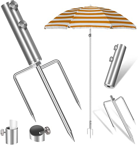Herefun Sonnenschirmständer mit Rasendorn, Erdspieß Sonnenschirm, Schirmständer Strand, Abnehmbarer Sonnenschirmhalter, Gartenschirm, Bodenspieß für Angeln, Strand, Rasen