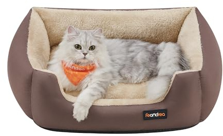 Feandrea Cama para Perros, Sofá Cama para Mascotas, Alfombra Extraíble y Reversible, Bordes Elevados, Base Antideslizante, Talla S, 60 x 50 x 20 cm, Marrón Café y Beige Arena PGW001Z