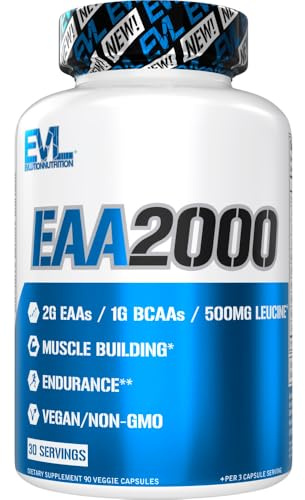 BCAA EAA Essential Amino Acids Capsules - EAA Supplement for Pre & Post Workout Muscle Building Endurance and Recovery Support with 2g per Serving plus 1g BCAAs in Optimal 2:1:1 Ratio (30 Servings)