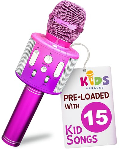 Move2Play, Kids Karaoke Microphone | Includes Bluetooth & Pre-Loaded Songs | Birthday Girl Toy for Toddlers, 2, 3, 4, 5+ Girls & Boys