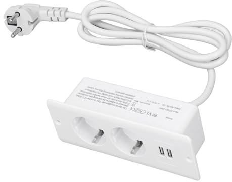 Hub di Alimentazione Presa Multipla Scrivania Incasso 2 USB 2 Porte CA 230-265 V 10A Tavolo Incorporata Spina UE per Attrezzature Meccaniche per Mobili (WHITE)