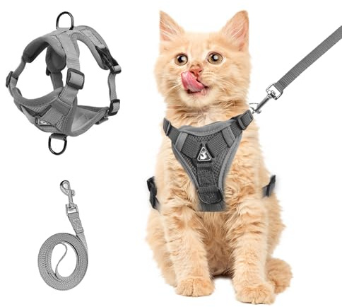 Wanheart cat Chest Harness and Leash, Anti-Escape Adjustable Soft mesh cat Leash and Chest Harness Set for All Types of Cats cat Vests (Grey, 3.3-6.6lb)