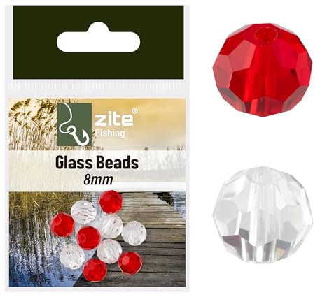 Zite Fishing Carolina & Texas Rig Perlen 6-8mm Set | 12 STK Glasperlen Angeln Rot & Transparent | Finesse Rig Glass-Beads Stopper für Bullet Gewichte Barsch & Zander Angeln (8mm)