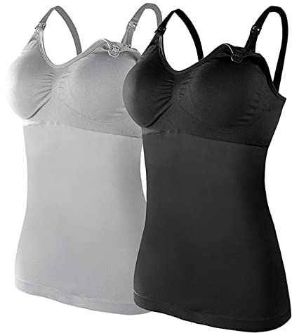 Ropa interior para mujer, conjunto de camisetas de lactancia para mujer, top de sujetador integrado para lactancia, maternidad, camisola Brasieres 2 unidades, con 4 almohadillas para el parto