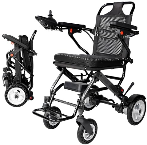 Silla de ruedas eléctrica ultraligera, plegable automático, marco de aluminio, almohadillas suaves desmontables, para personas mayores y uso diario, perfecta para viajes