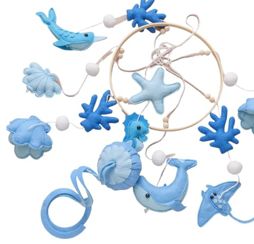 Mobile de berceau pour garçons – Accessoire de lit sur le thème de l'océan, ornement à suspendre pour bébé, décoration apaisante pour chambre d'enfant, présentoir musical pour berceau d'enfant | avec