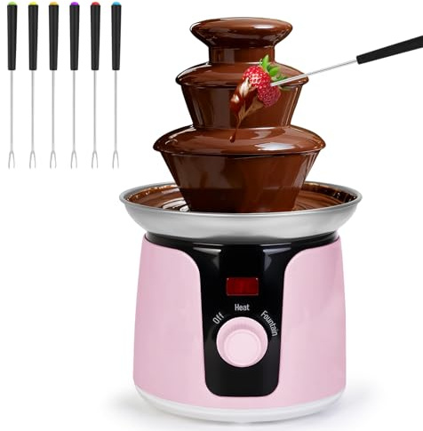 14oz Chocolate Fondue Fountain, 3-Tier MINI Chocolate Fountain with 6PCS Fondue Fork for Chocolate Cheese