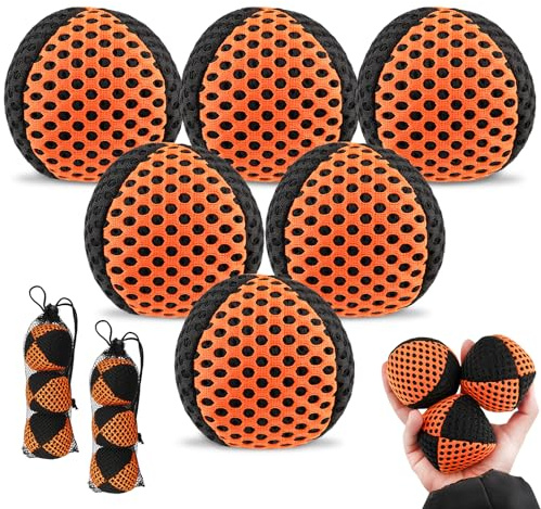 Hokoad 6 Packs Juggling Balls for Beginners and Professional, Weighted Juggle Balls with 2 Storage Bags, Juggling Bean Bags for Developing Learning Juggle Skills, Relaxing (Black Orange, 4.2 oz)